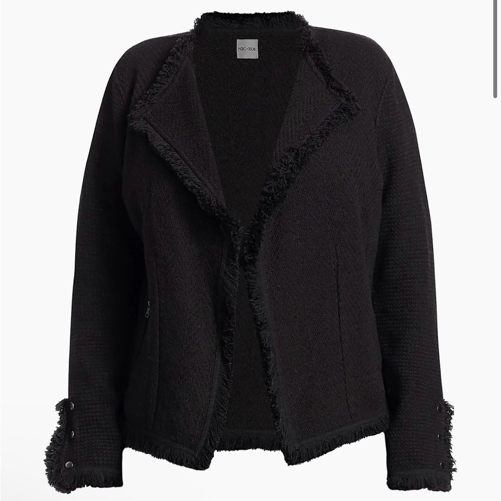 NIC+ZOE Textured Black Blazer Fringe Mix knit jacket